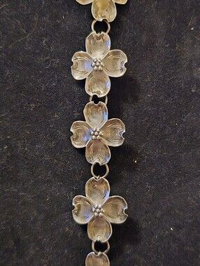 Rare 8" Vintage Stuart Nye Sterling Silver Dogwood Flower Link Bracelet Hand Wro